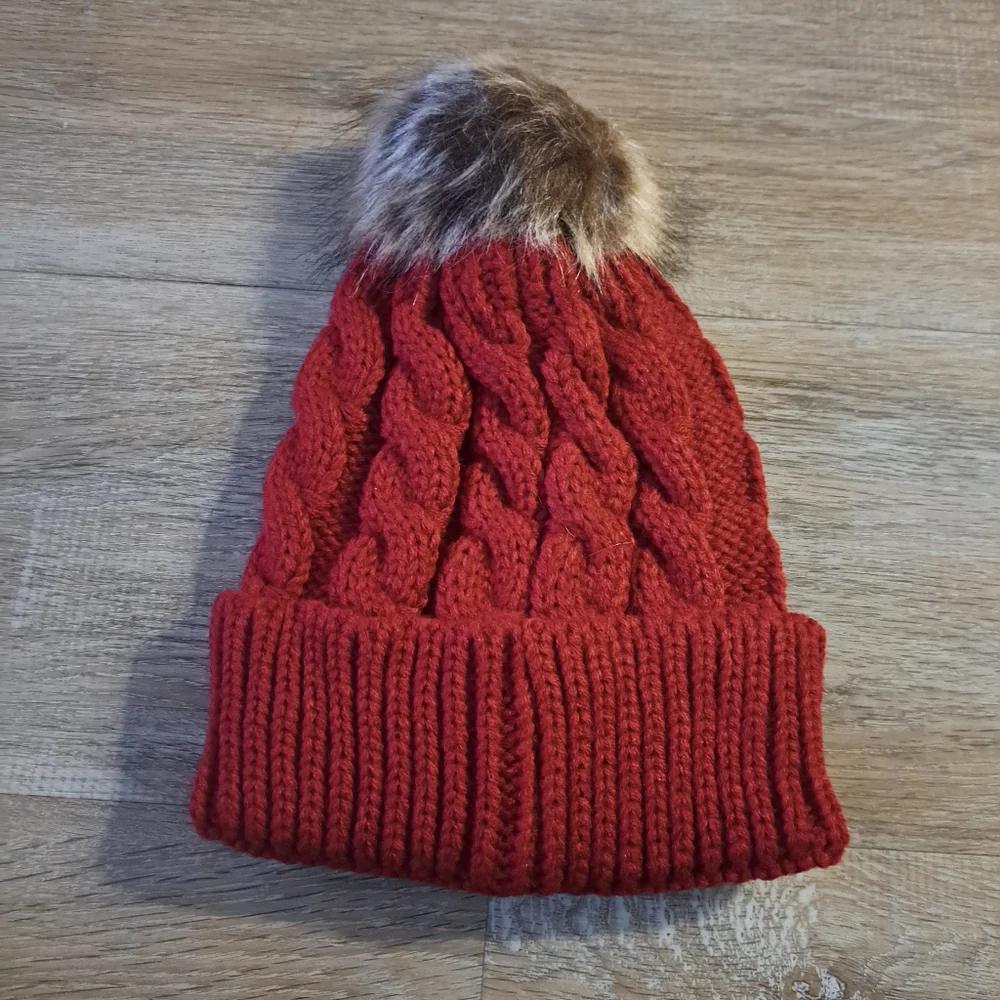 Red Maroon Burgundy Cozy Cable Knit Beanie with Pom NWOT